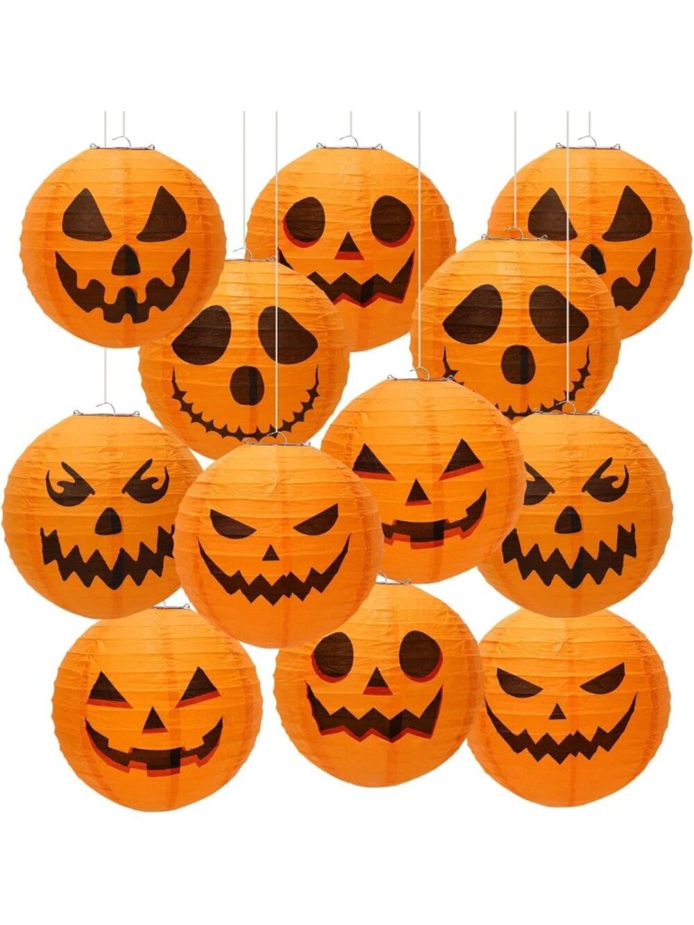 12PCS Halloween Pumpkin Lanterns - Hanging Jack O'Lantern Decor for Parties